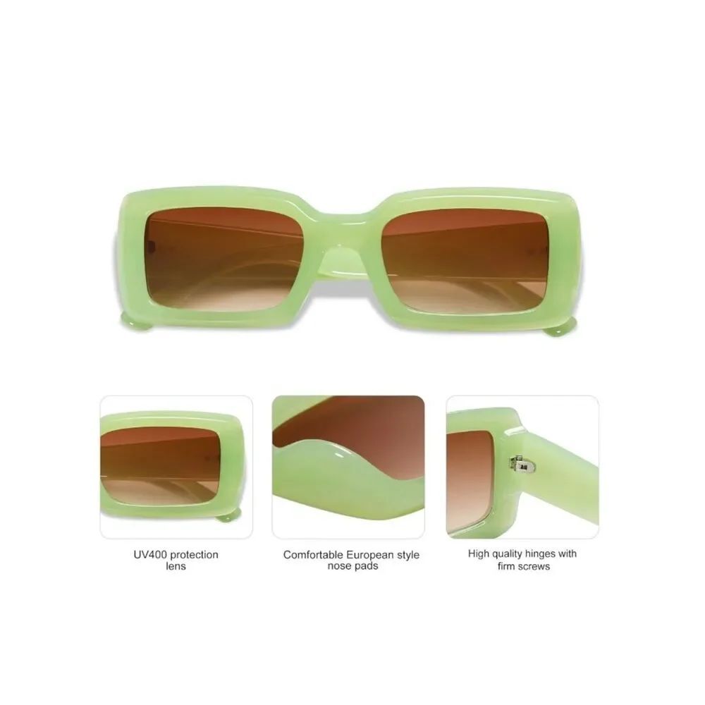 Green Rectangle Sunglasses - Picture 3 of 4